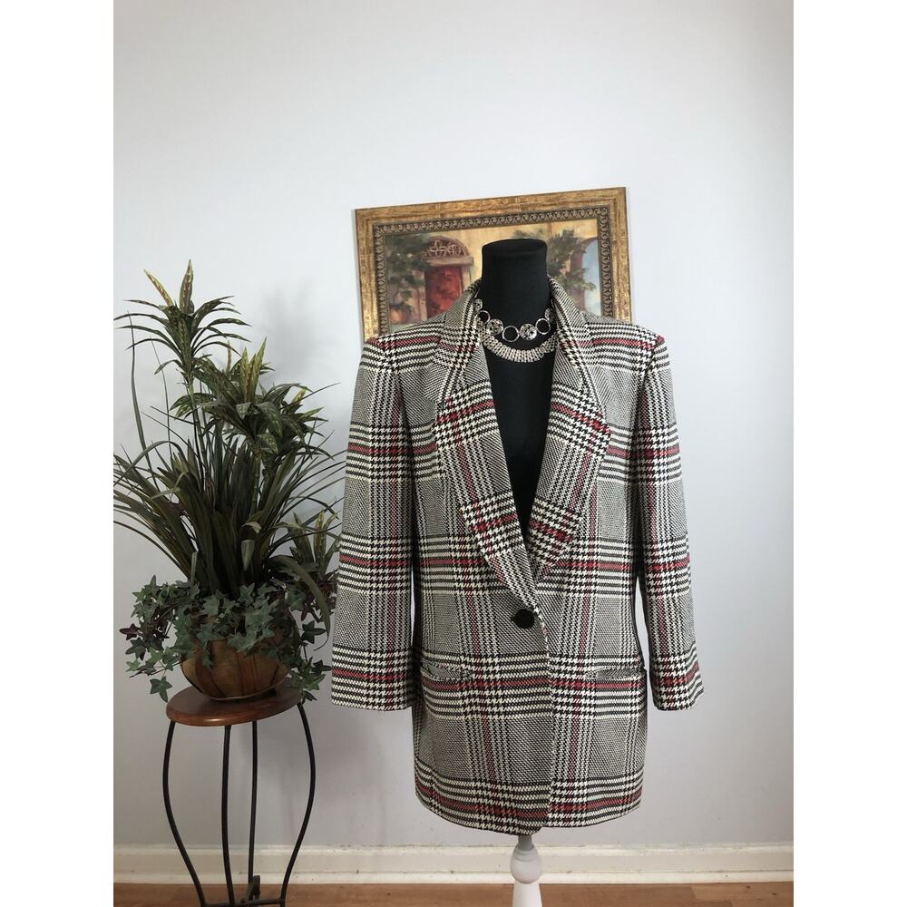 Vintage Evan Picone Women Jacket 14 One Button Whimsigoth Clueless Preppy Plaid
